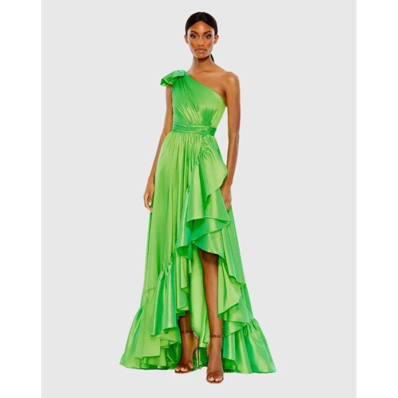 New Mac Duggal Size 12 Green 68027 Ruffle One-Shoulder Taffeta Gown Dress NWT - Picture 1 of 11